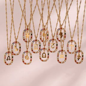Collier Zodiaque Arc-en-ciel Zirconia (Plaqué Or)