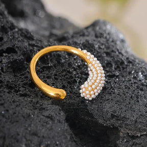 Bague Spike avec Perles (Plaqué Or)
