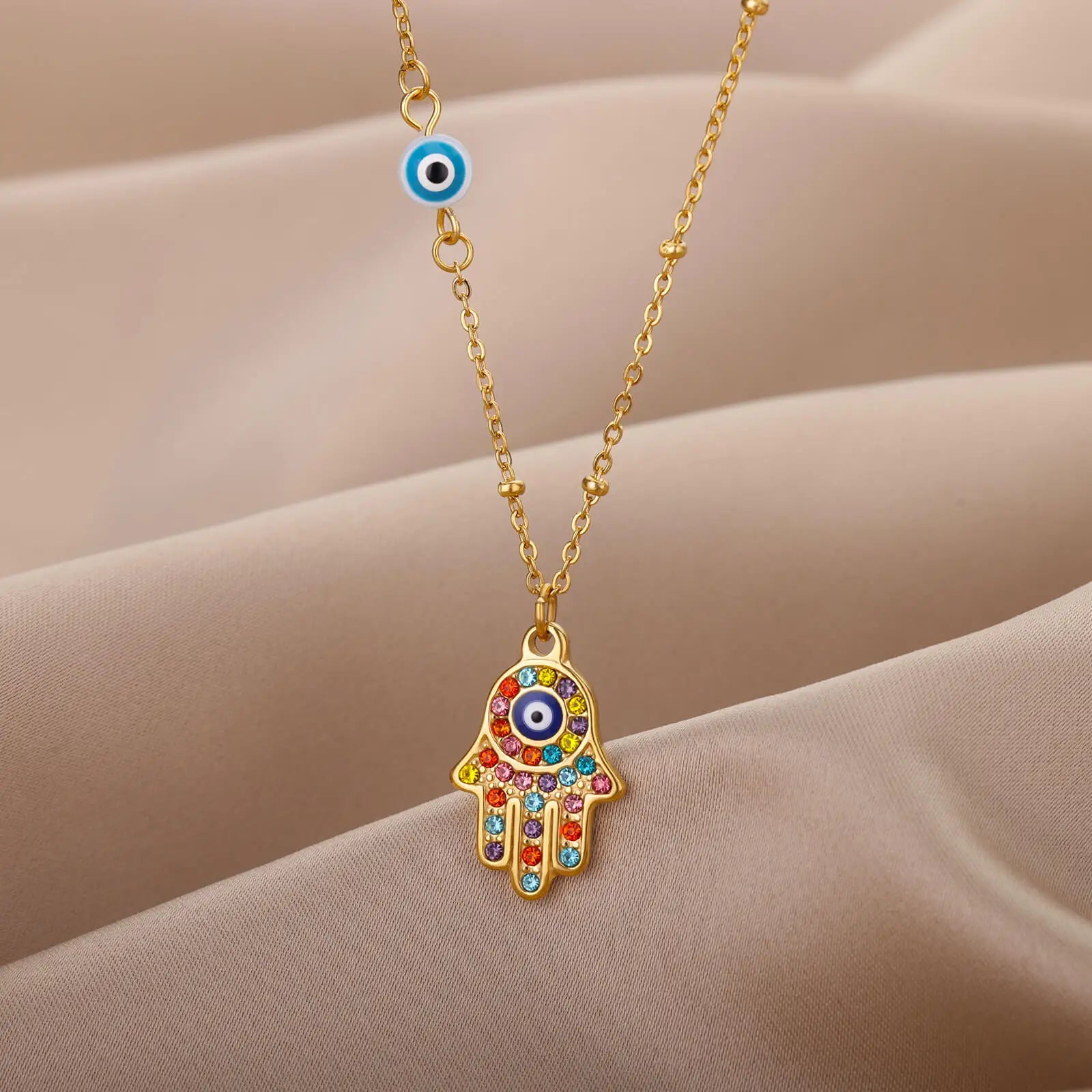 Collier main de Fatma Hamsa avec zirconium