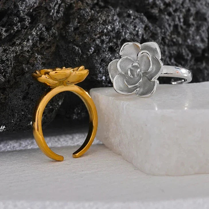 Bague Fleur de Lotus Ajustable (Plaqué Or)