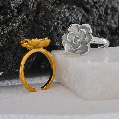 Bague Fleur de Lotus Ajustable (Plaqué Or)