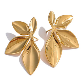 Boucles d'Oreilles Nature avec Forme de Feuille (Plaqué Or)