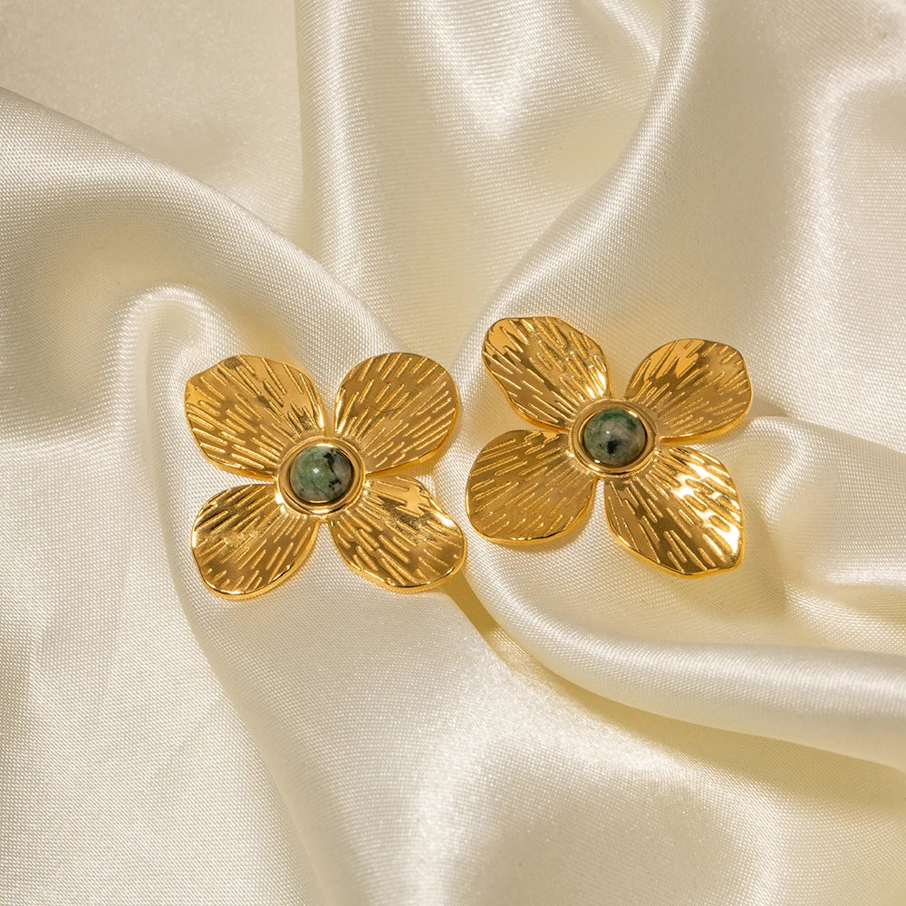 Boucles d'oreilles Fleur d'Émeraude (Plaquées Or)