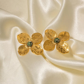 Boucles d'oreilles Fleur d'Émeraude (Plaquées Or)