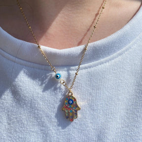 Collier main de Fatma Hamsa avec zirconium