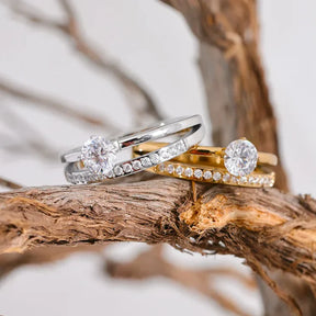 Bague Double Cloutée Point de Lumière (Plaqué Or)