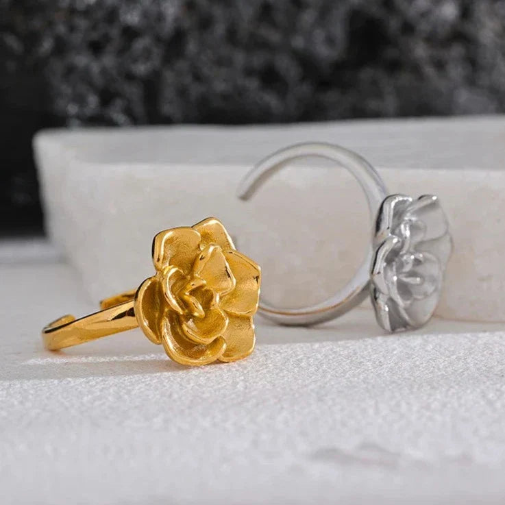 Bague Fleur de Lotus Ajustable (Plaqué Or)