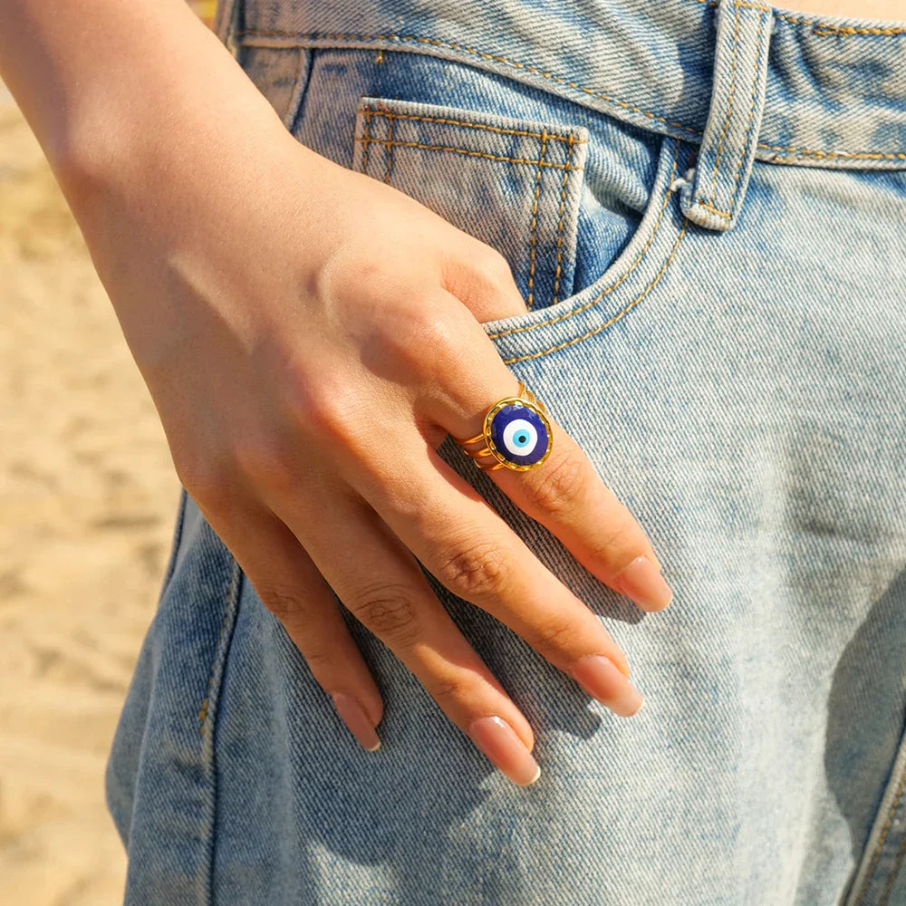 Bague Amulette Oeil Turc (Plaqué Or)