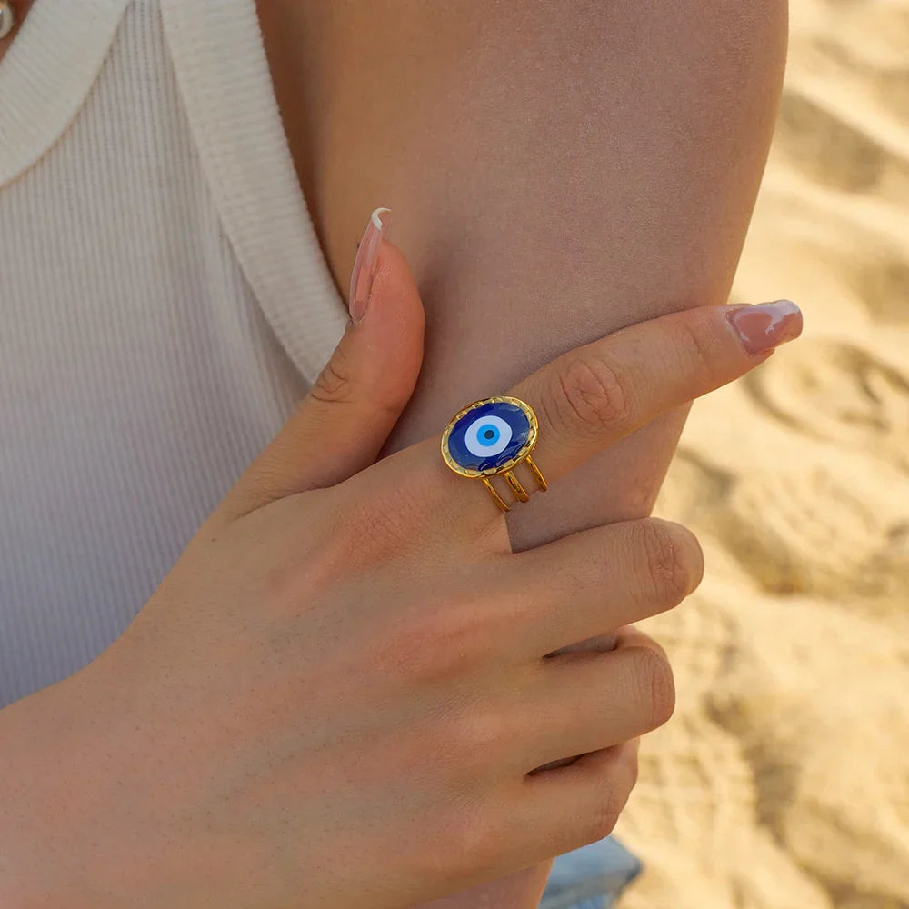 Bague Amulette Oeil Turc (Plaqué Or)