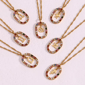 Collier Zodiaque Arc-en-ciel Zirconia (Plaqué Or)