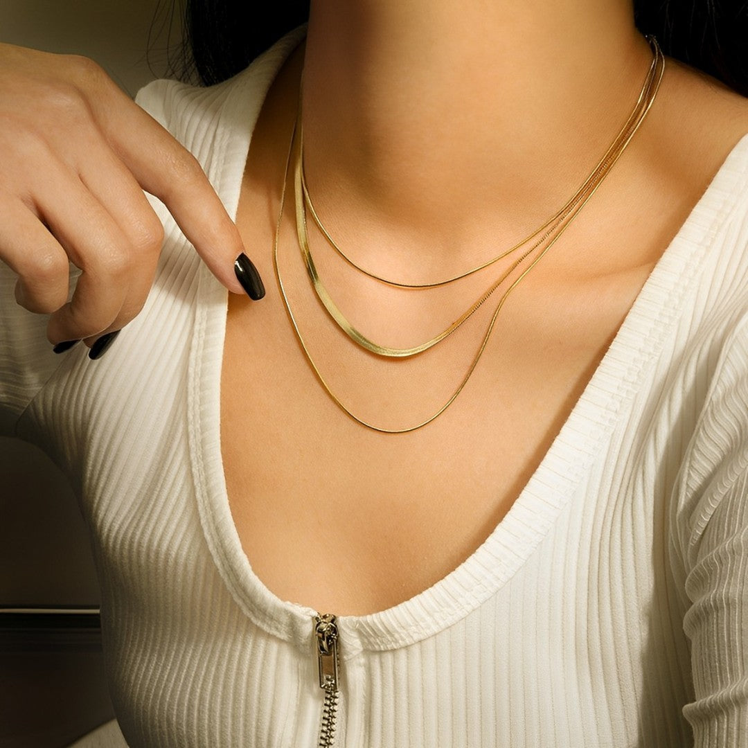 Collier Mixte en Maille et Queue de Rat (Plaqué Or)