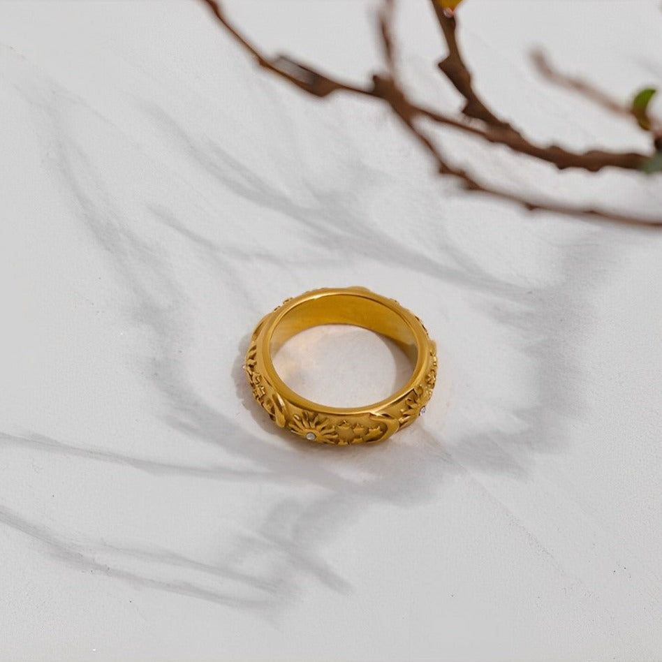 Bague Céleste Soleil et Lune Zirconia (Plaqué Or)