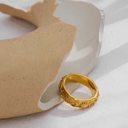 Bague Céleste Soleil et Lune Zirconia (Plaqué Or)