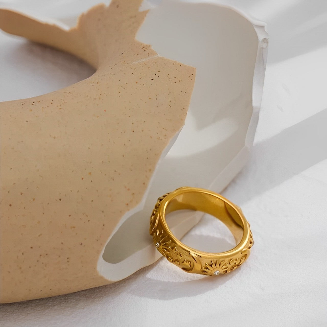 Bague Céleste Soleil et Lune Zirconia (Plaqué Or)