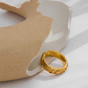 Bague Céleste Soleil et Lune Zirconia (Plaqué Or)