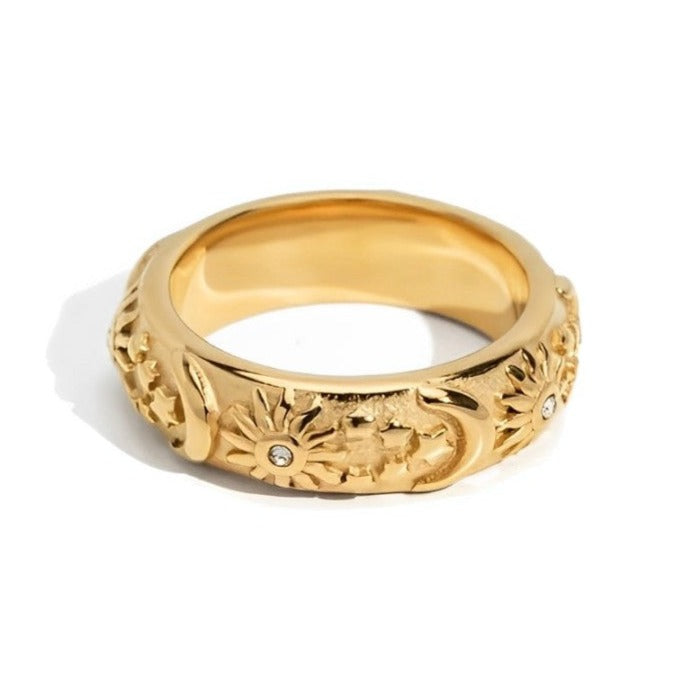 Bague Céleste Soleil et Lune Zirconia (Plaqué Or)
