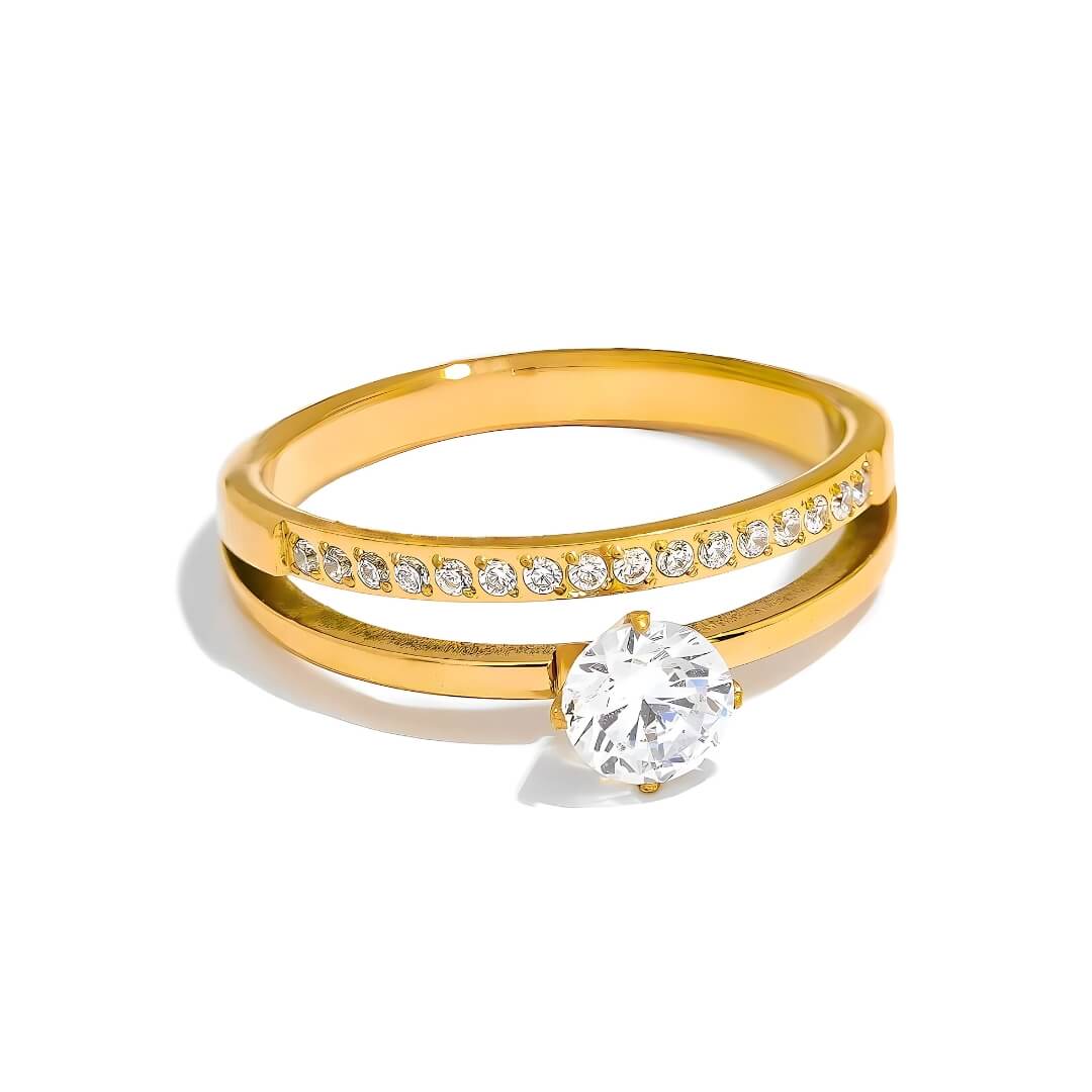 Bague Double Cloutée Point de Lumière (Plaqué Or)