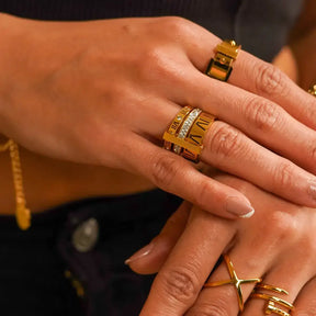 Bague Triple Nombres Romains (Plaqué Or)