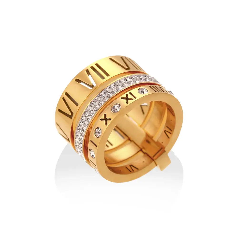 Bague Triple Nombres Romains (Plaqué Or)