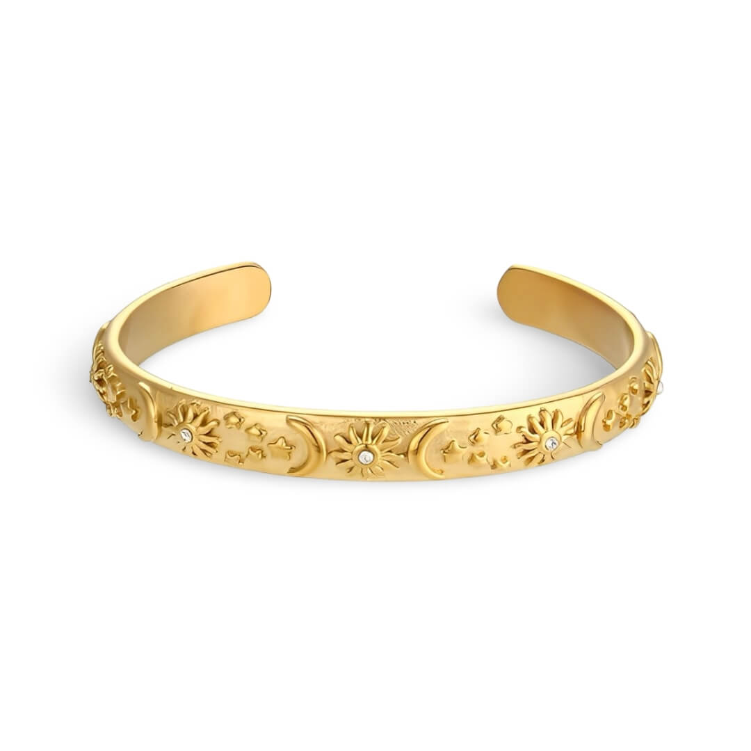 Bracelet Céleste Soleil et Lune avec Cristaux de Zirconium (Plaqué Or)
