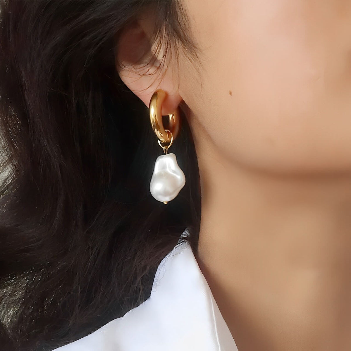 Boucles d'oreilles en Aro Paola Perle (Plaqué Or)