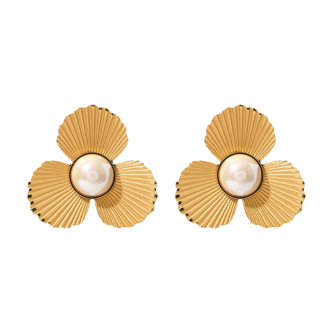 Boucles d'oreilles Fleur de Perle (Plaqué Or)