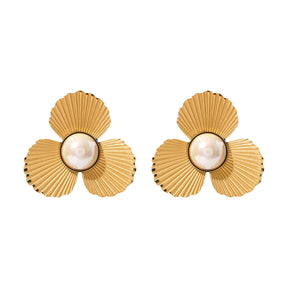 Boucles d'oreilles Fleur de Perle (Plaqué Or)