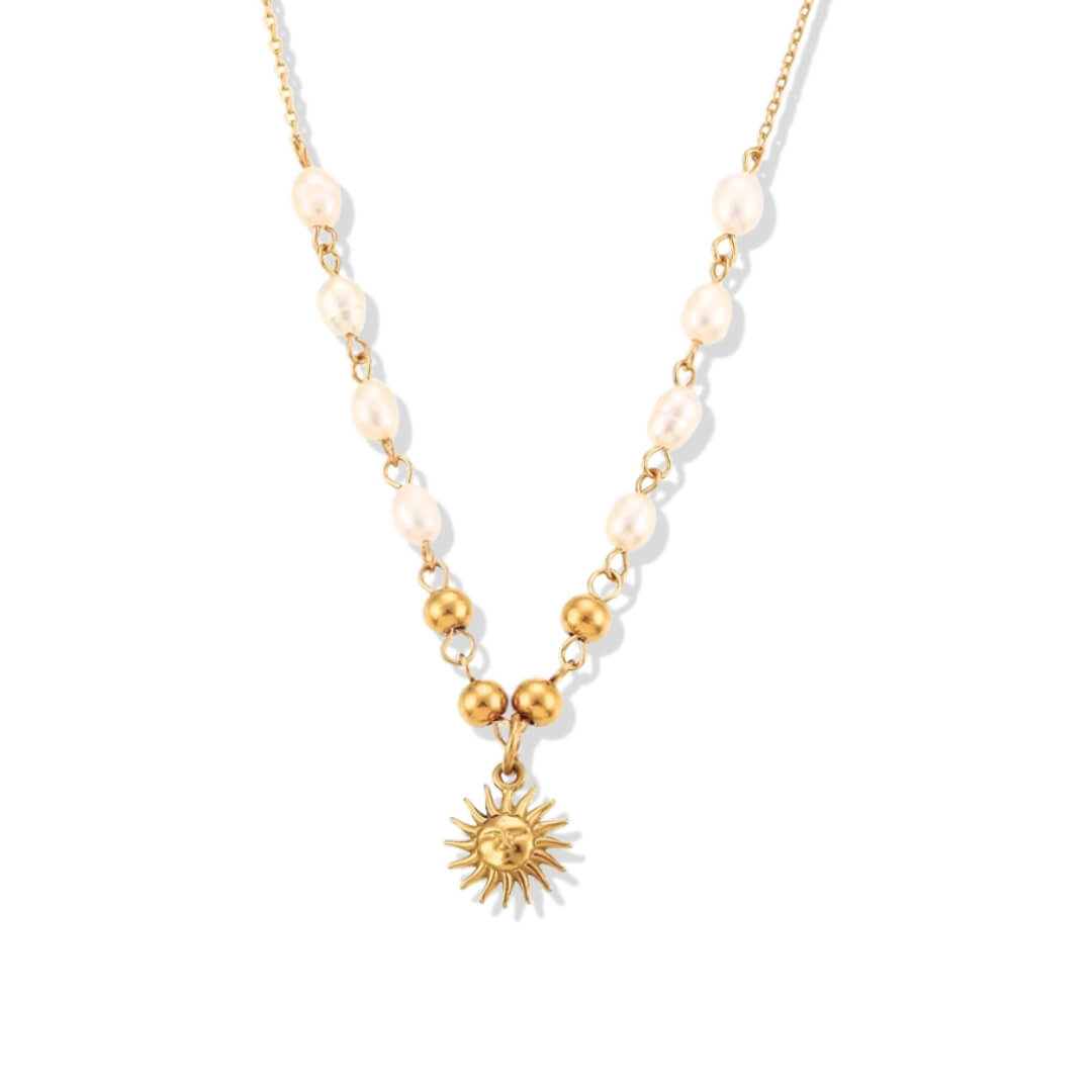 Collier Soleil avec Perles (Plaqué Or)