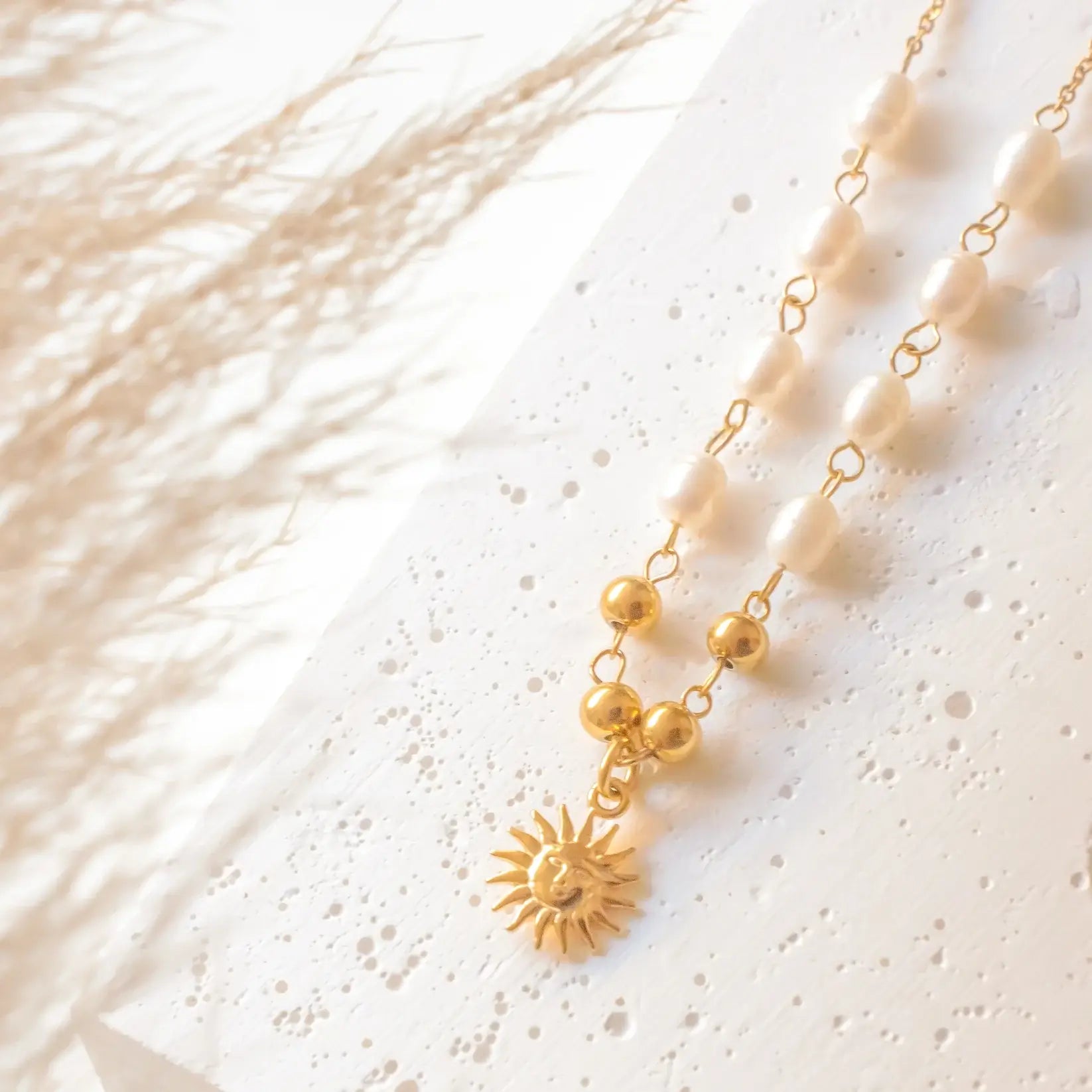 Collier Soleil avec Perles (Plaqué Or)