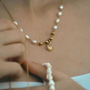 Collier Soleil avec Perles (Plaqué Or)