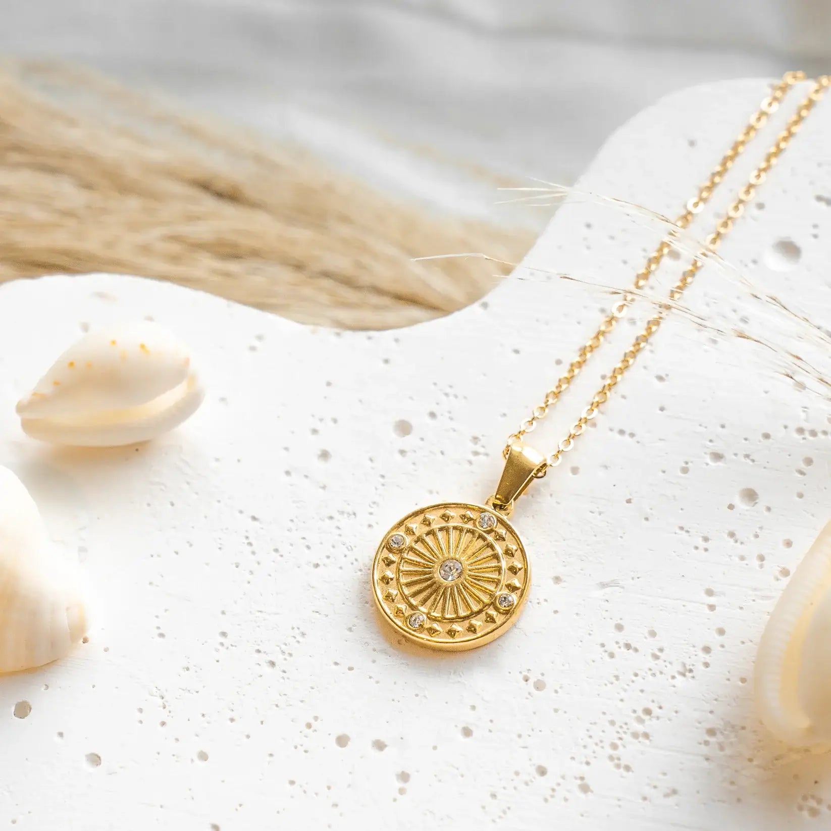 Collier Soleil avec Zirconiums (Plaqué Or)