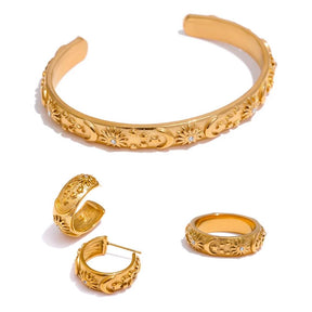 Ensemble Céleste: Bracelet + Boucle d'oreille + Bague (Plaqué Or)