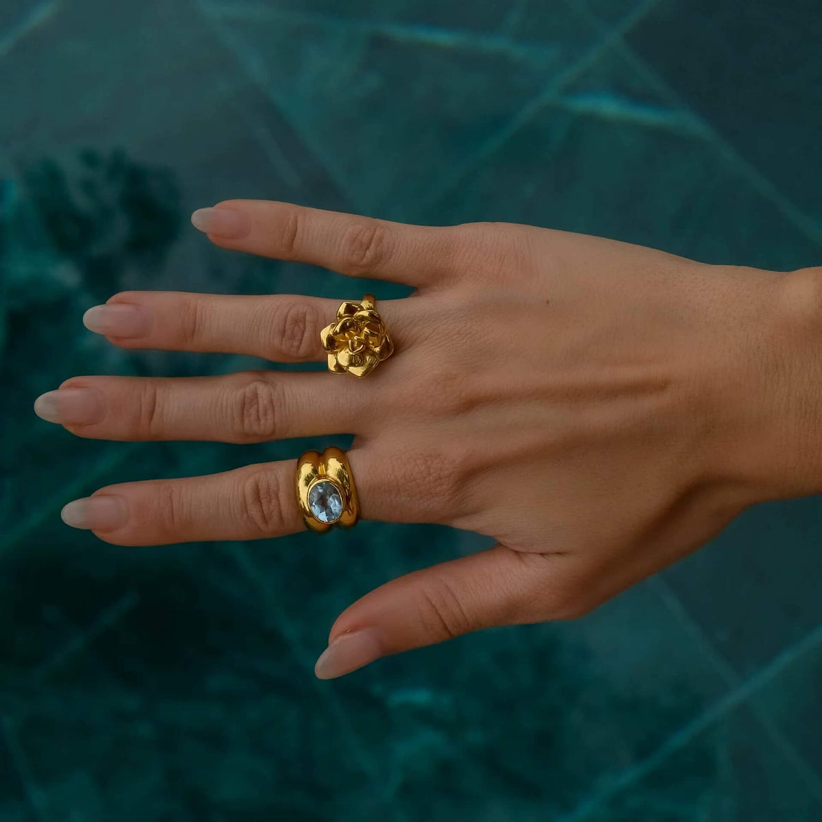 Bague Fleur de Lotus Ajustable (Plaqué Or)