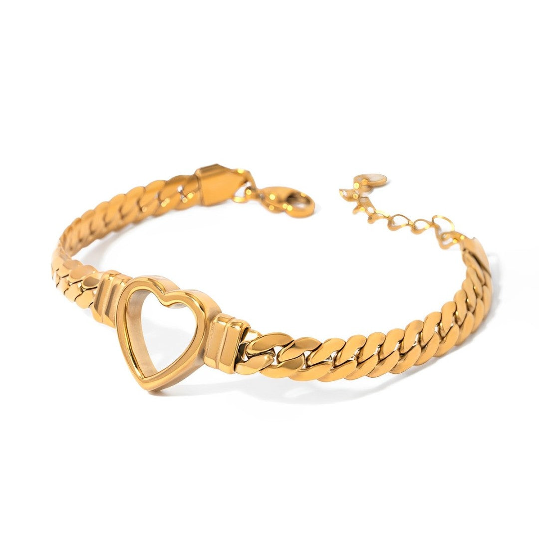 Bracelet Cœur avec Chaîne à Maillons Grands (Plaqué Or)