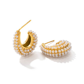 Boucles d'oreilles en forme de cercle moyen avec perles Harmony (Plaqué Or)
