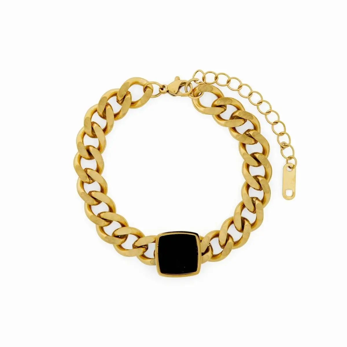 Bracelet en Chaîne Onyx Carré (Plaqué Or)