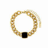 Bracelet en Chaîne Onyx Carré (Plaqué Or)