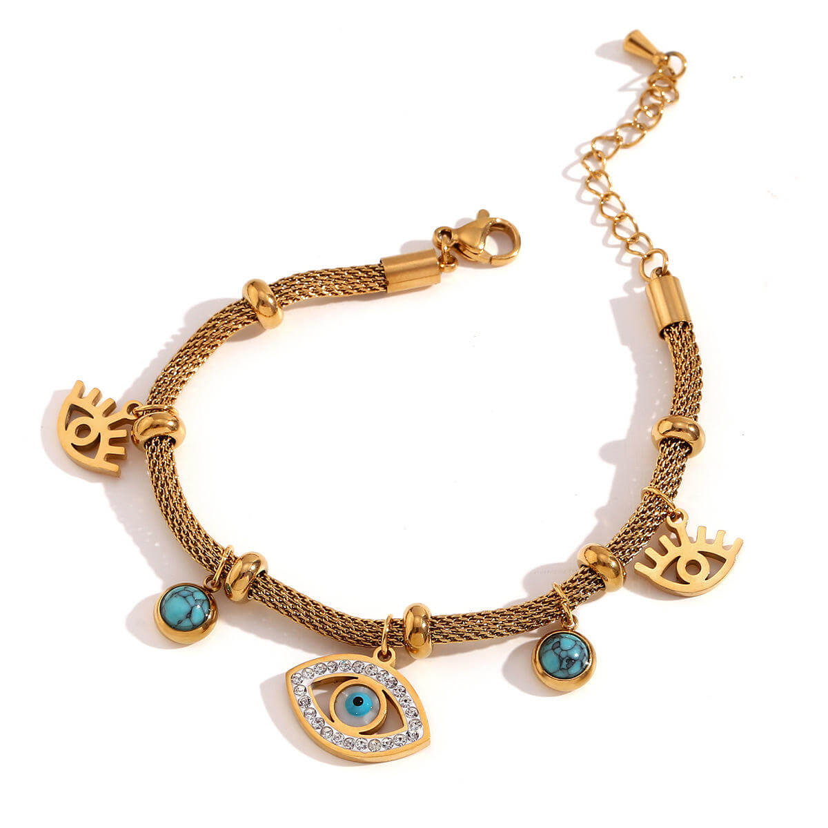 Bracelet Oeil Turc avec Perle Turquoise (Plaqué Or)