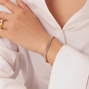 Bracelet Riviera avec Zirconium Baguette (Plaqué Or)