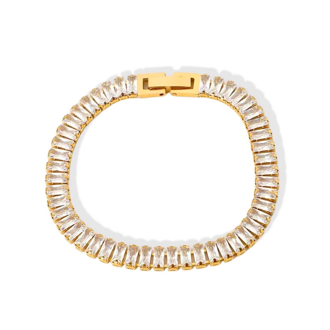 Bracelet Riviera avec Zirconium Baguette (Plaqué Or)