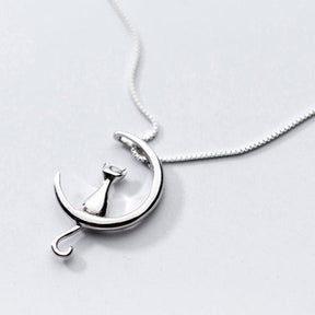 Collier Chat Lune (Argent 925)